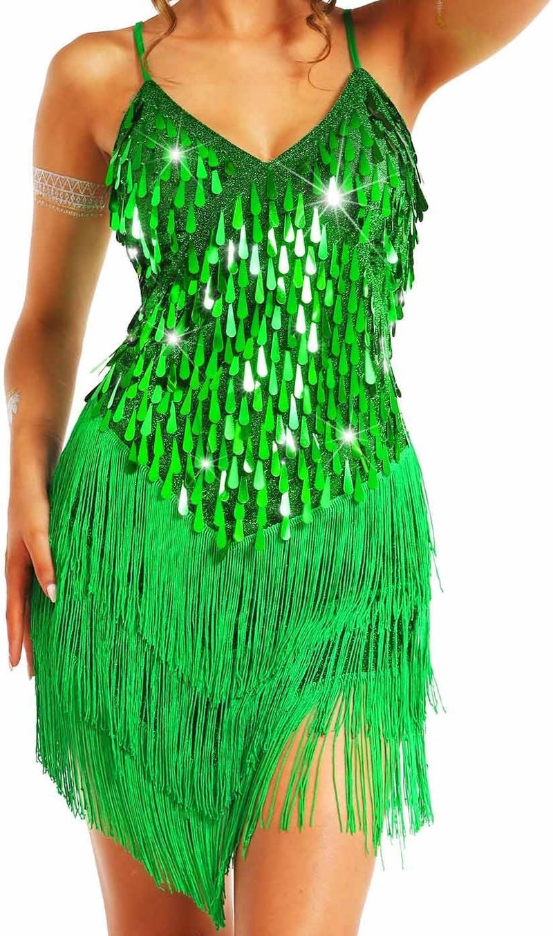 Nicute Salsa Latin Dance Dress Sequin Fringe Flapper Dress Tassel 1920s Vintage Tango Ballroom Dresses Costume for Women - Image 4